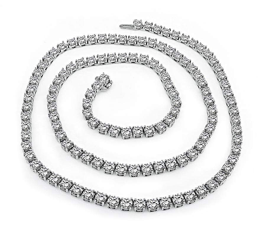 Round Cut Diamond 14k White Gold Tennis Necklace