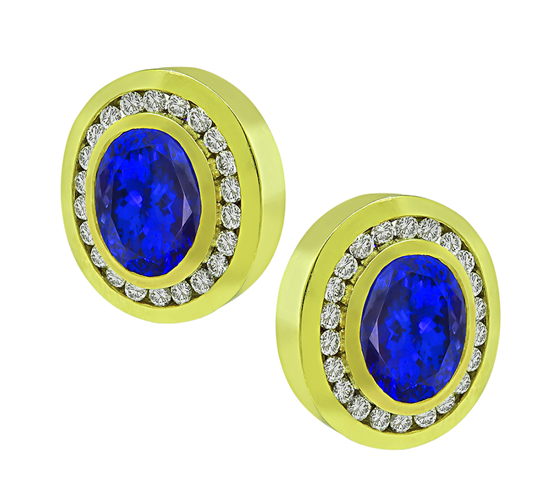 Estate 25.00ct Tanzanite 5.00ct Diamond Gold Earrings