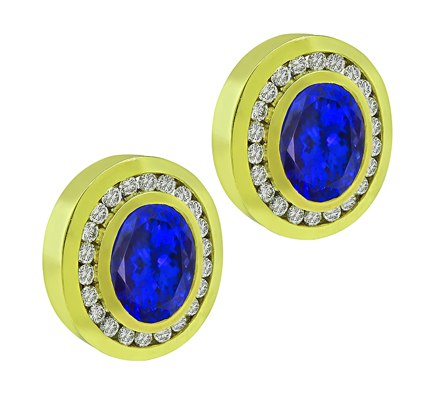 Estate 25.00ct Tanzanite 5.00ct Diamond Gold Earrings