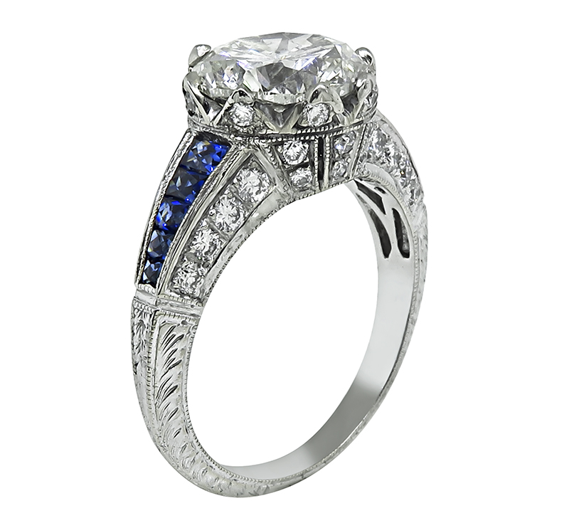 Estate 3.00ct Diamond Sapphire Engagement Ring