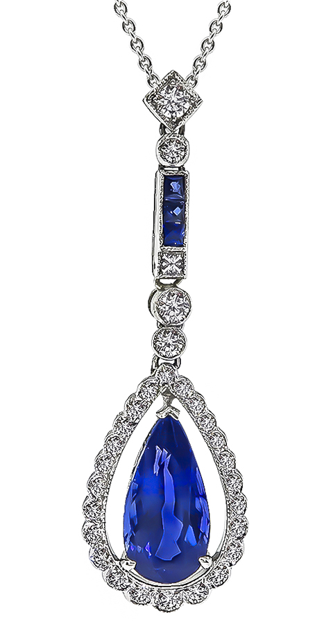 Estate 3.00ct Sapphire 0.50ct Diamond Pendant