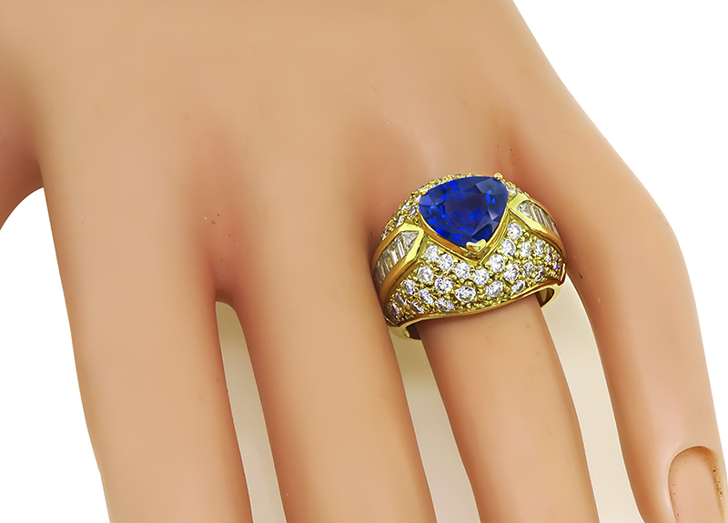 Estate 3.00ct Sapphire 3.00ct Diamond Yellow Gold Ring