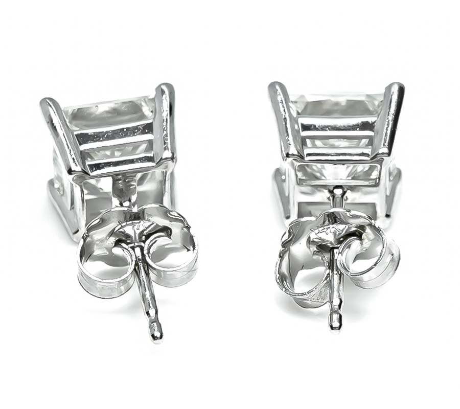 Estate 3.01ct Princess Cut Diamond Stud Earrings