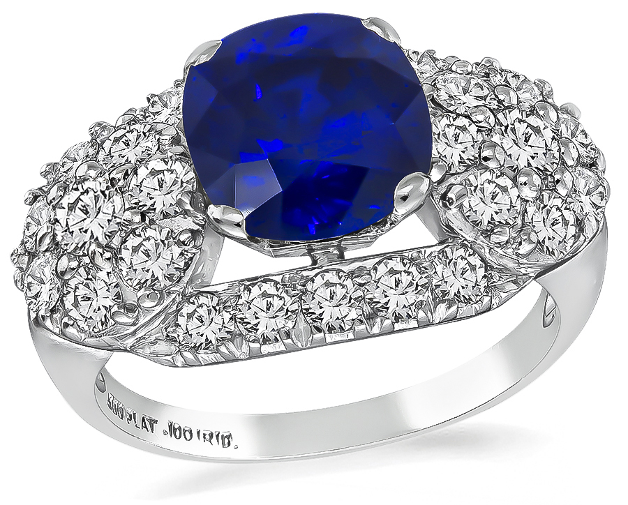 Vintage 3.01ct Ceylon Sapphire 1.20ct Diamond Ring
