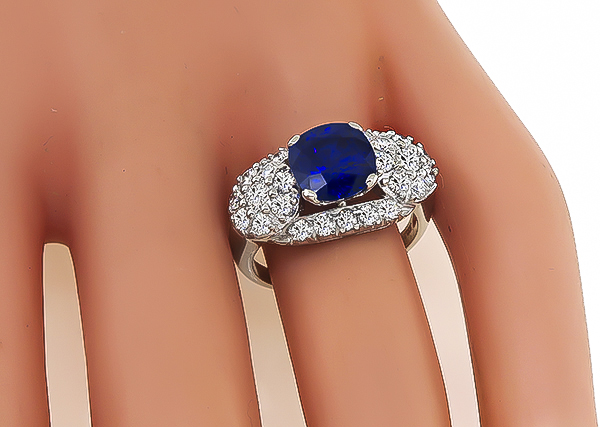 Vintage 3.01ct Ceylon Sapphire 1.20ct Diamond Ring