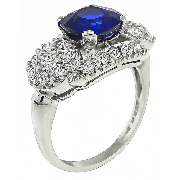 Vintage 3.01ct Ceylon Sapphire 1.20ct Diamond Ring