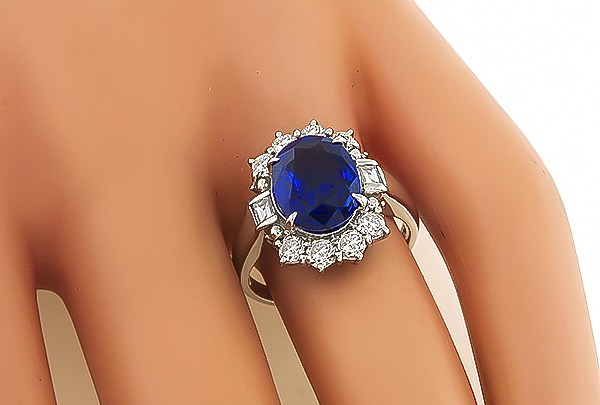 Estate 3.04ct Sapphire 0.72ct Diamond Engagement Ring