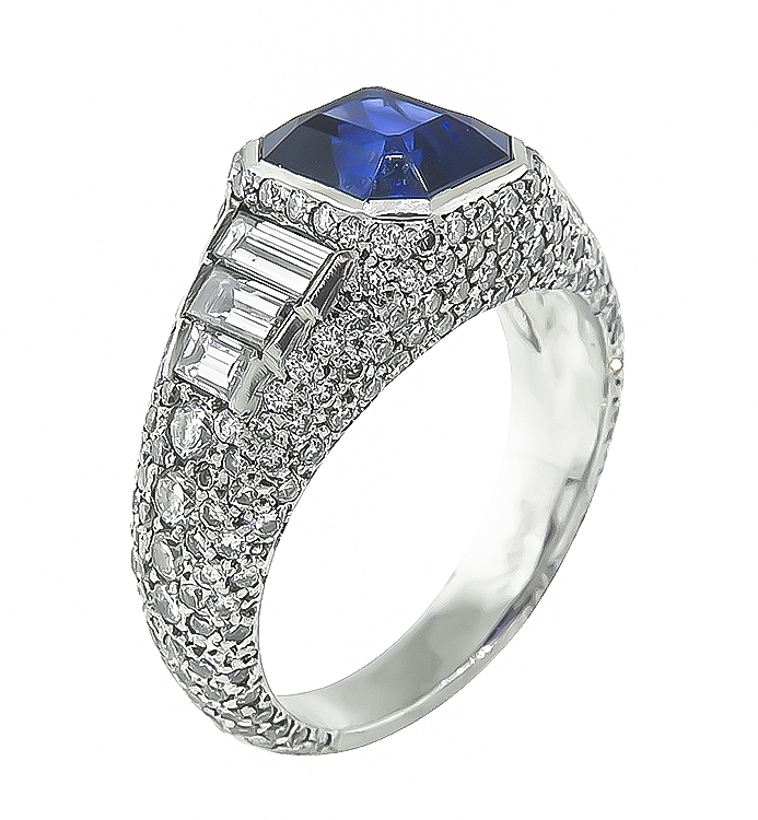 Estate 3.05ct Ceylon Sapphire 1.20ct Diamond Engagement Ring