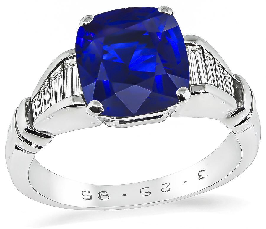 Estate 3.05ct Ceylon Sapphire 0.25ct Diamond Engagement Ring