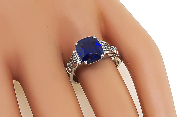 Estate 3.05ct Ceylon Sapphire 0.25ct Diamond Engagement Ring