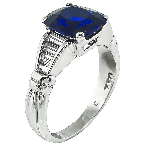 Estate 3.05ct Ceylon Sapphire 0.25ct Diamond Engagement Ring