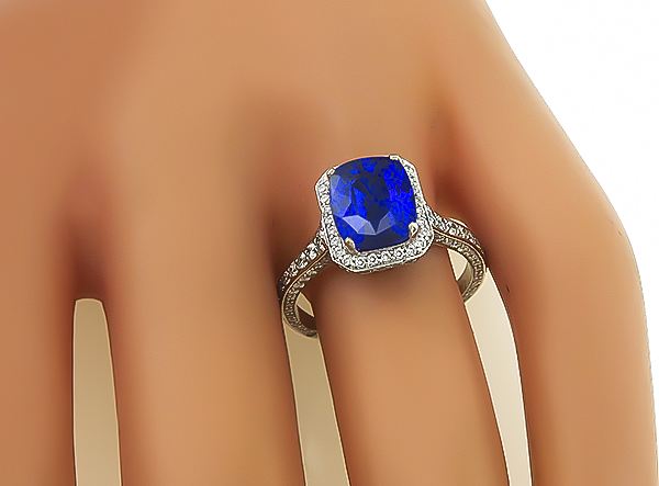 Estate 3.11ct Ceylon Sapphire 0.75ct Diamond Engagement Ring