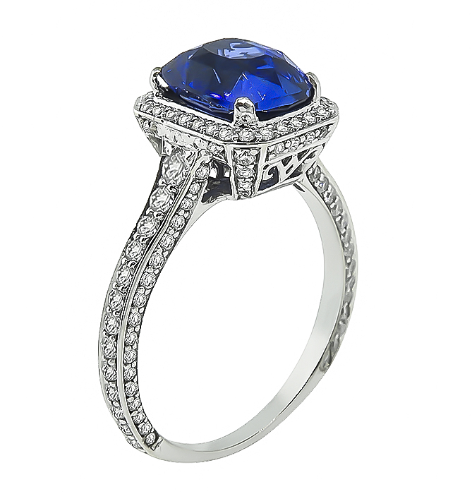 Estate 3.11ct Ceylon Sapphire 0.75ct Diamond Engagement Ring