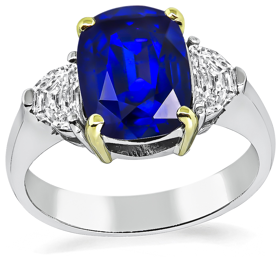 Estate 3.18ct Ceylon Sapphire 0.60ct Diamond Engagement Ring