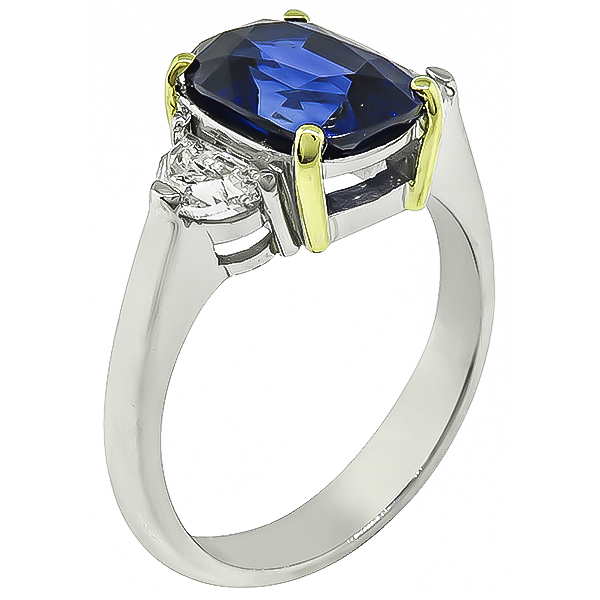 Estate 3.18ct Ceylon Sapphire 0.60ct Diamond Engagement Ring