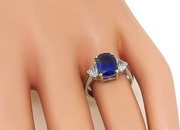 Estate 3.18ct Ceylon Sapphire 0.60ct Diamond Engagement Ring