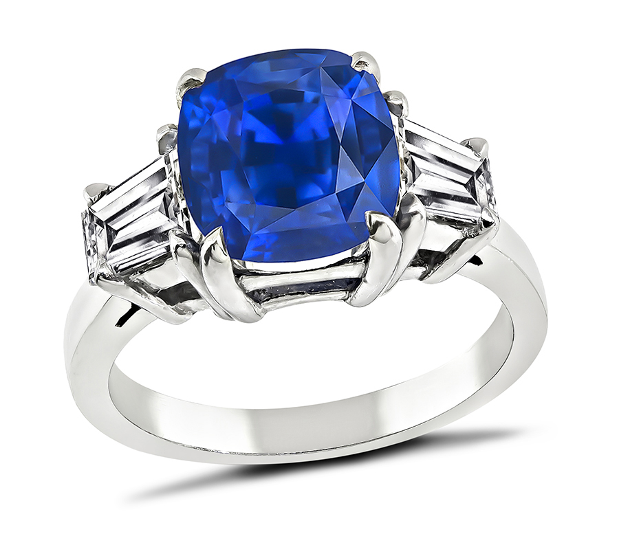 3.21ct Corn Flower Blue Sapphire Diamond Engagement Ring