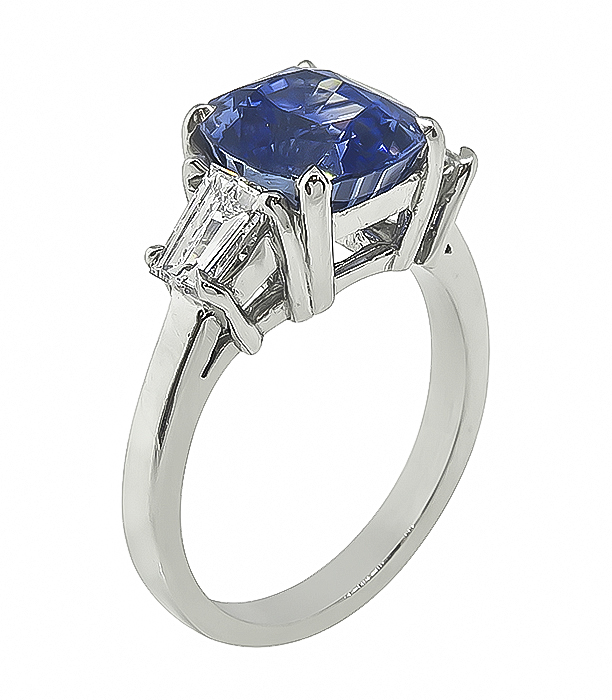 3.21ct Corn Flower Blue Sapphire Diamond Engagement Ring