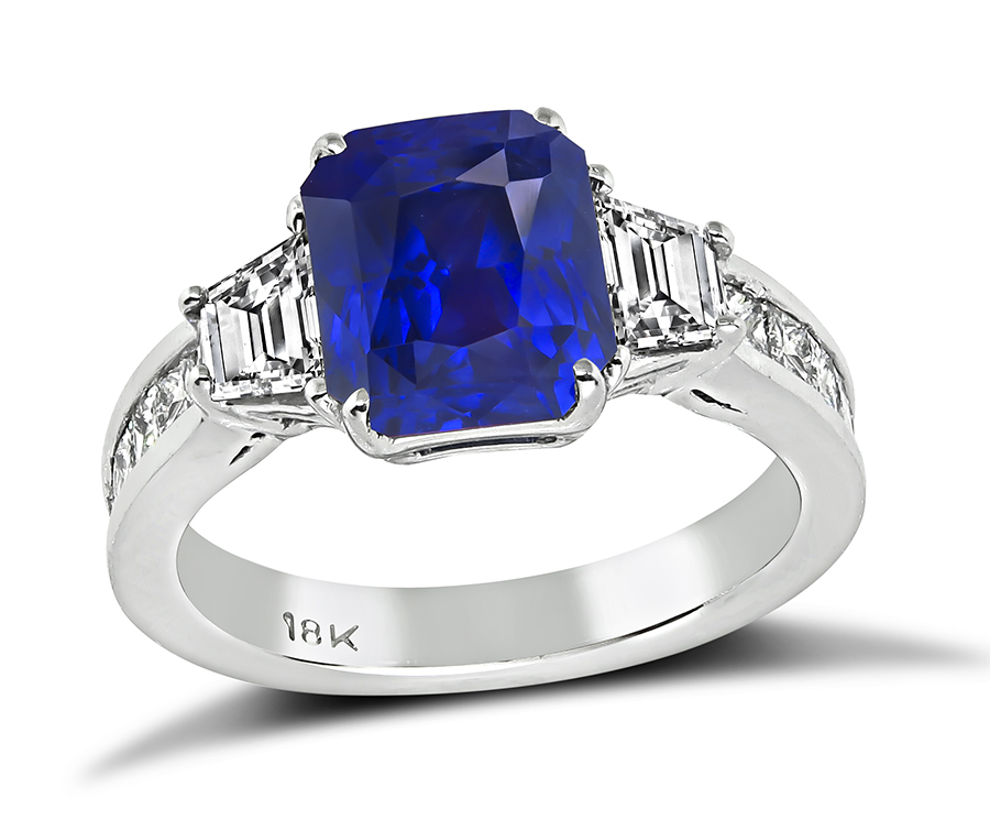 Estate 3.25ct Sapphire 1.30ct Diamond Engagement Ring