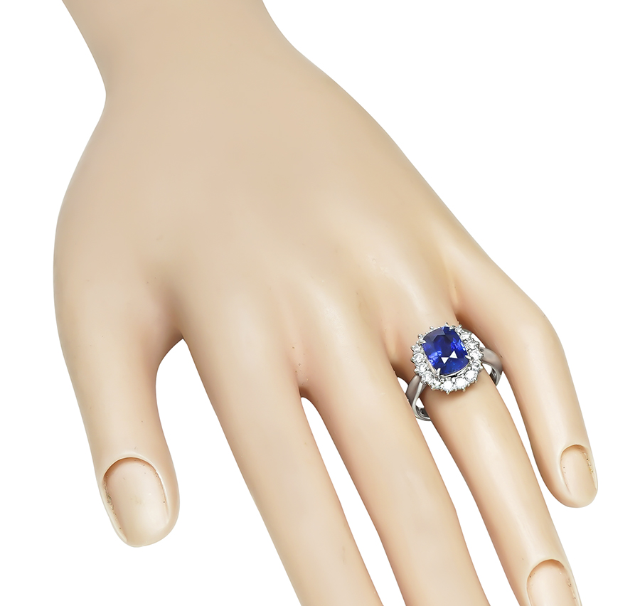 Estate 3.45ct Sapphire 0.57ct Diamond Engagement Ring