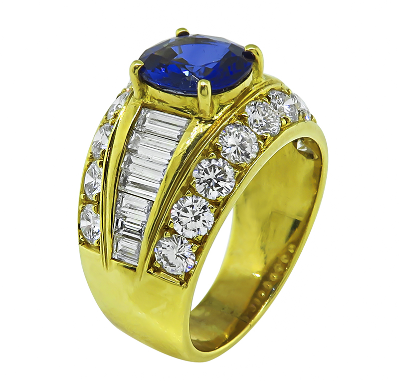 Estate 3.50ct Sapphire 3.00ct Diamond Gold Ring