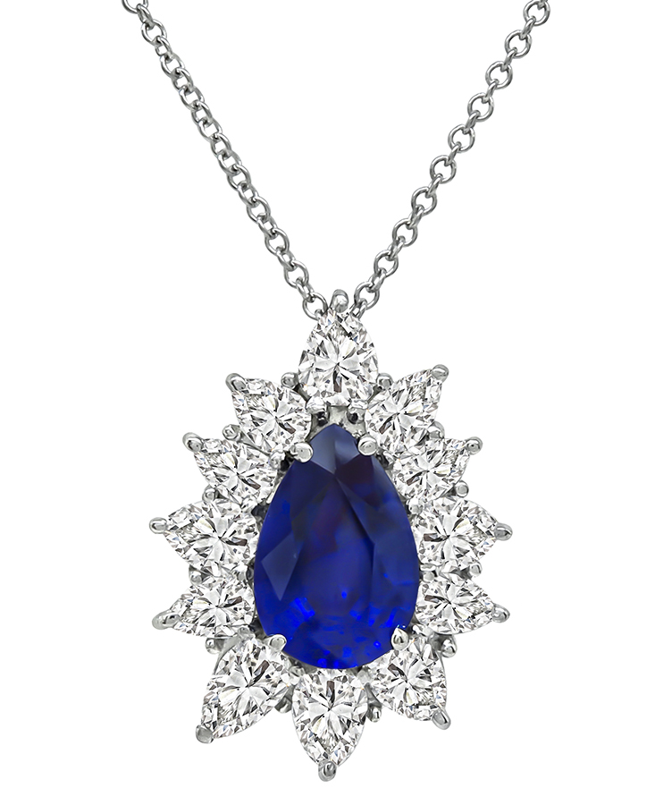 Estate 3.50ct Sapphire 3.00ct Diamond Pendant Necklace