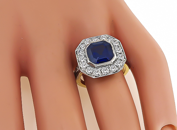 Vintage 3.69ct Sapphire 1.25ct Diamond Engagement Ring