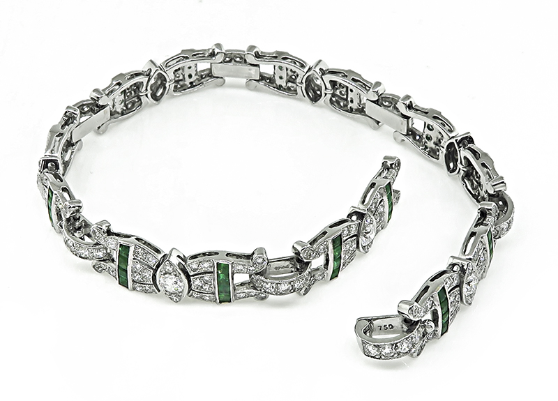 Art Deco Style 3.75ct Diamond Emerald Bracelet