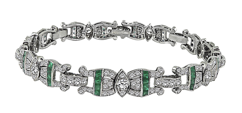 Art Deco Style 3.75ct Diamond Emerald Bracelet