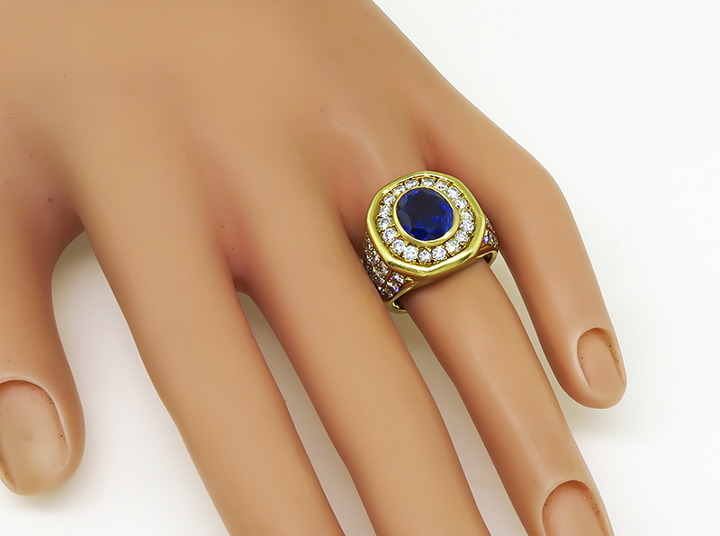 Estate 3.75ct Sapphire 2.00ct Diamond Gold Ring