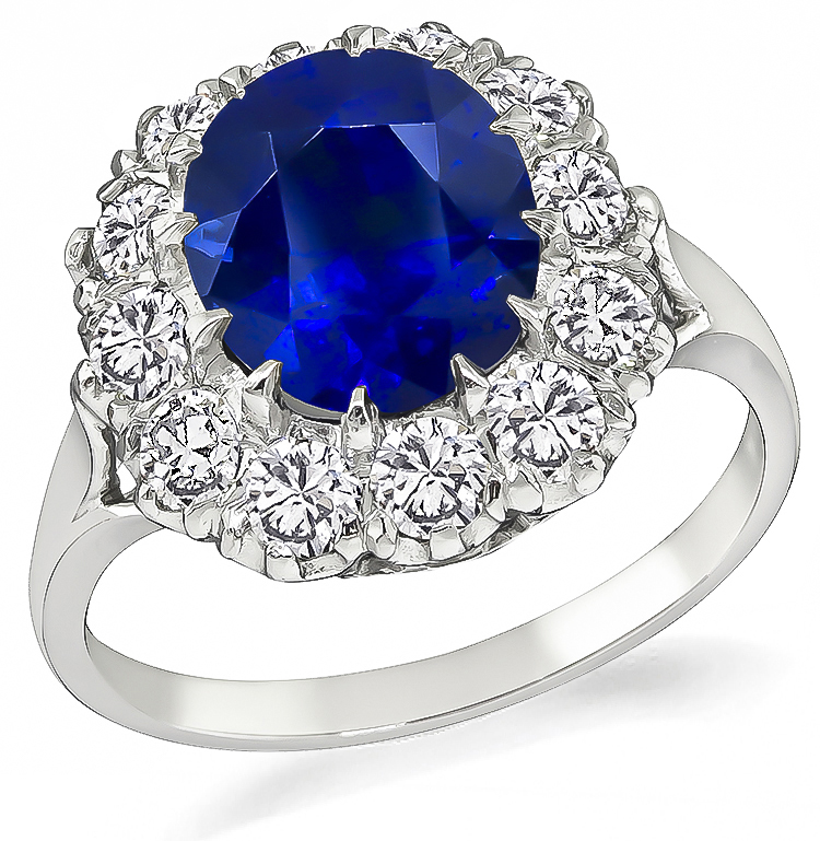 Estate 3.84ct Sapphire 0.97ct Diamond Engagement Ring