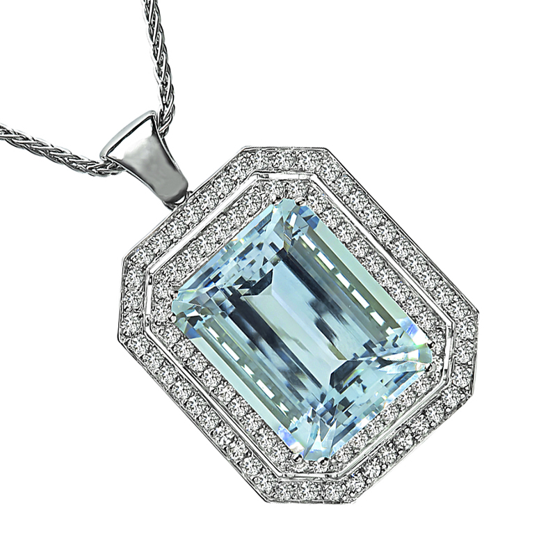 Estate 34.43ct Aquamarine 2.50ct Diamond Pendant Necklace