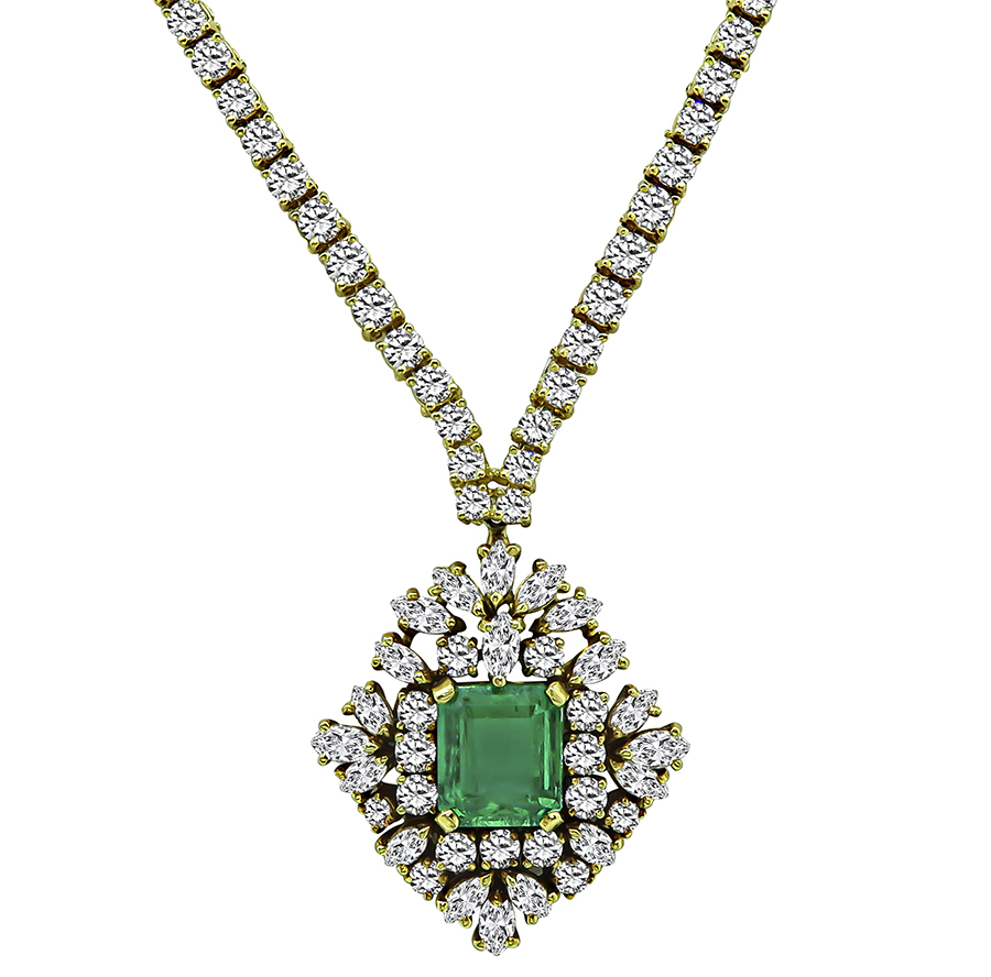 Estate 4.00ct Colombian Emerald 15.00ct Diamond Pendant Necklace