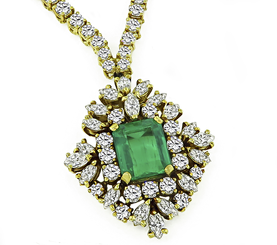 Estate 4.00ct Colombian Emerald 15.00ct Diamond Pendant Necklace