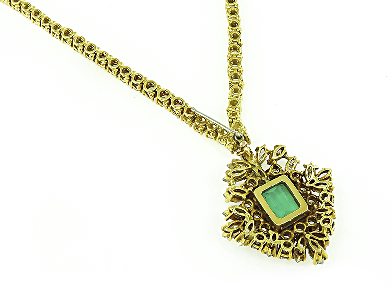 Estate 4.00ct Colombian Emerald 15.00ct Diamond Pendant Necklace