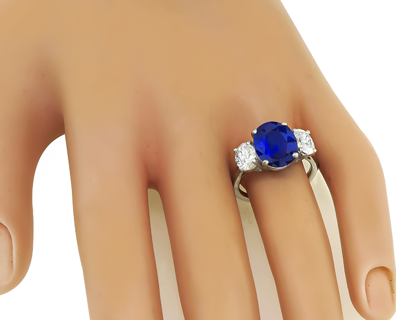 Estate 4.02ct Ceylon Sapphire 1.30ct Diamond Engagement Ring