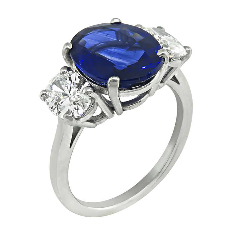 Estate 4.02ct Ceylon Sapphire 1.30ct Diamond Engagement Ring