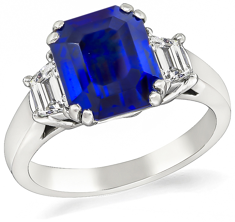 Estate 4.06ct Sapphire 0.50ct Diamond Engagement Ring