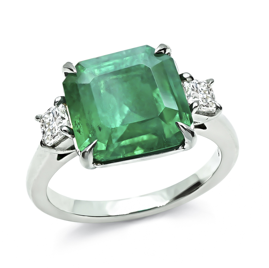Estate AGL Certified 4.24ct Emerald Diamond Engagement Ring