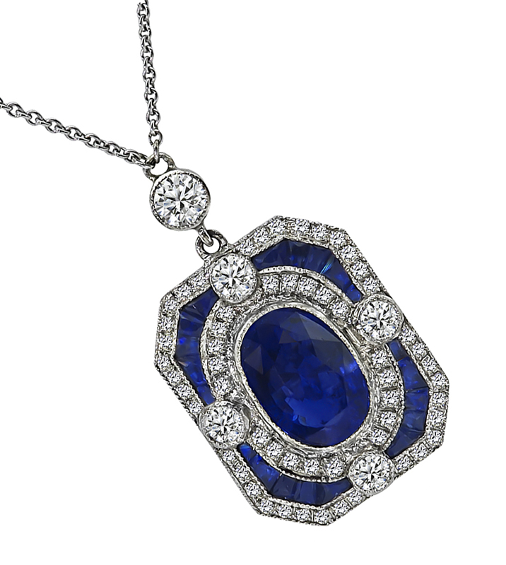 Estate 4.22ct Sapphire 1.20ct Diamond Pendant Necklace