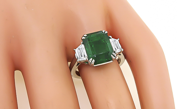 Estate 4.44ct Emerald 0.80ct Diamond Hand Made Engagement Ring  