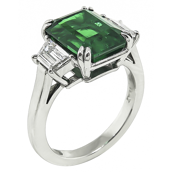Estate 4.44ct Emerald 0.80ct Diamond Hand Made Engagement Ring  