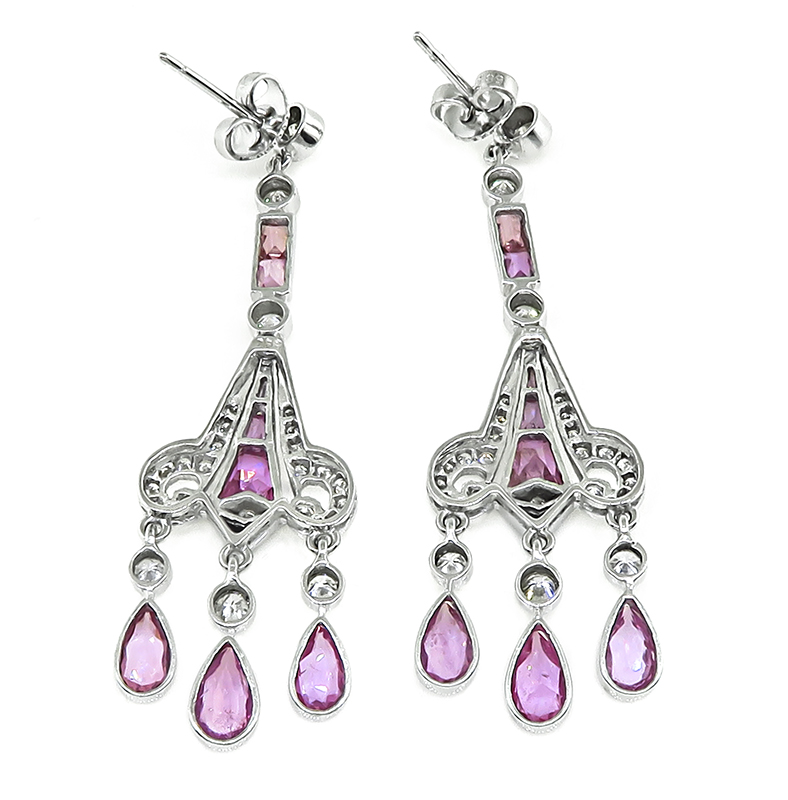 Estate 4.49ct Pink Sapphire 1.38ct Diamond Onyx Dangling Earrings