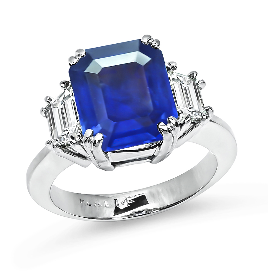 Estate 4.56ct Ceylon Sapphire 0.90ct Diamond Engagement Ring
