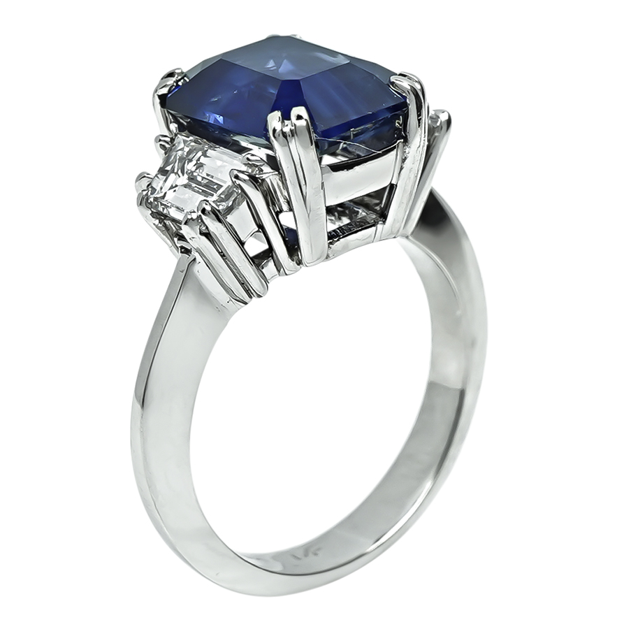 Estate 4.56ct Ceylon Sapphire 0.90ct Diamond Engagement Ring