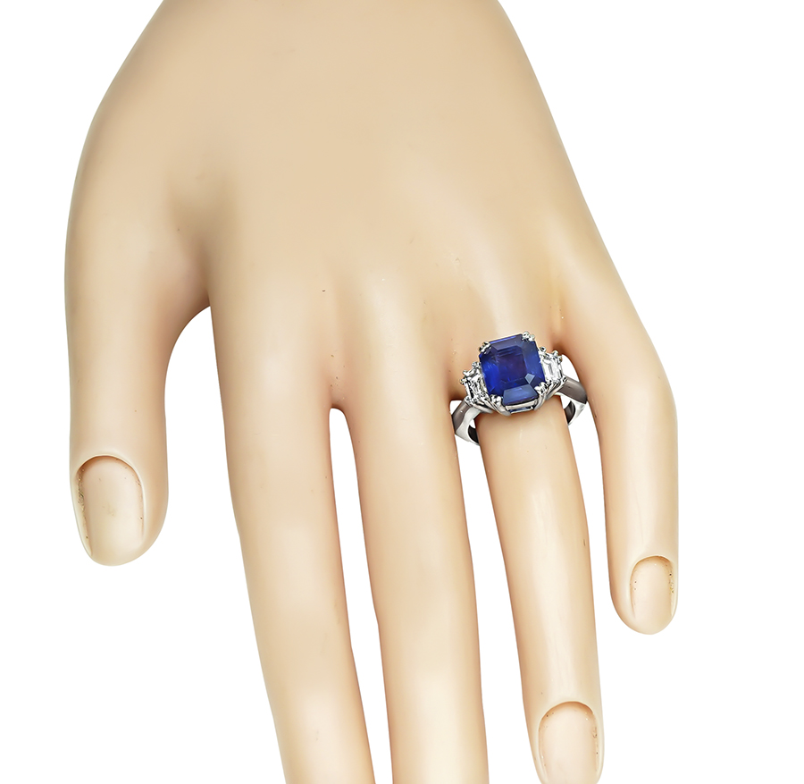 Estate 4.56ct Ceylon Sapphire 0.90ct Diamond Engagement Ring