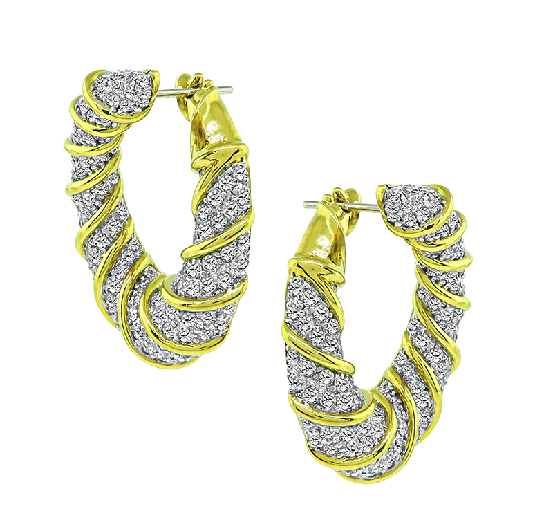 Estate 4.63ct Diamond Two Tone Gold Earrings