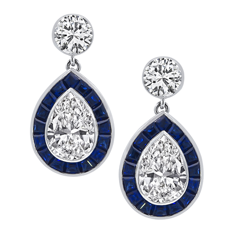 Estate GIA Certified 4.76cttw Diamond Sapphire Dangling Earrings