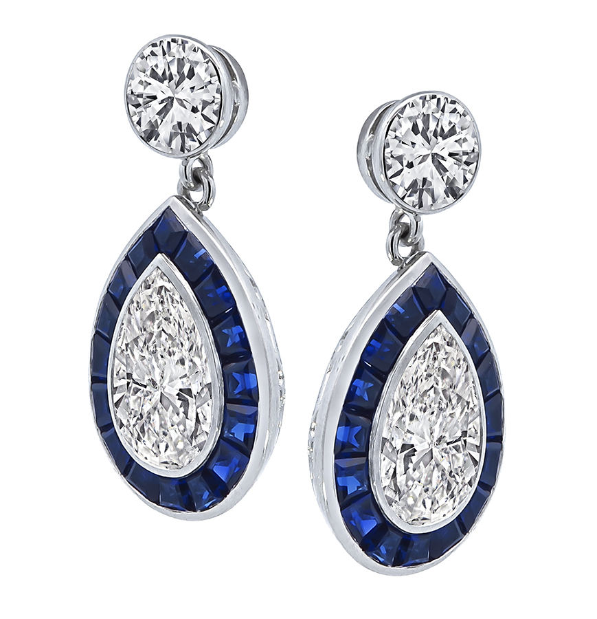 Estate GIA Certified 4.76cttw Diamond Sapphire Dangling Earrings