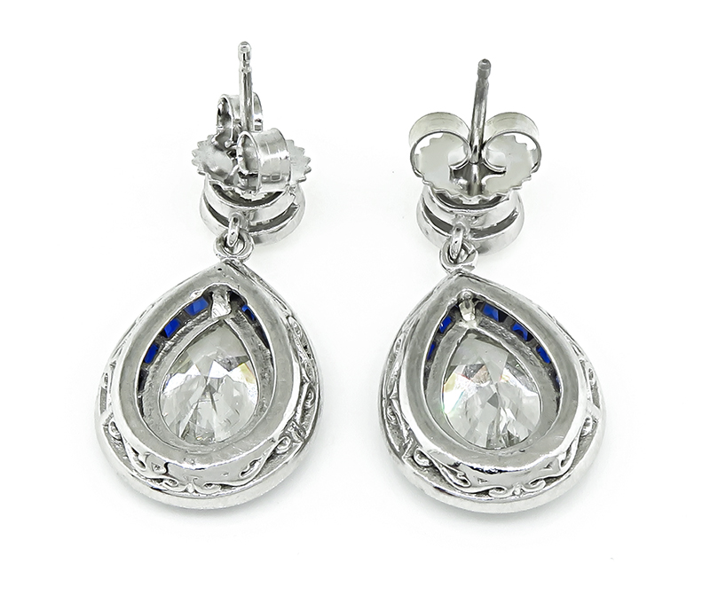 Estate GIA Certified 4.76cttw Diamond Sapphire Dangling Earrings